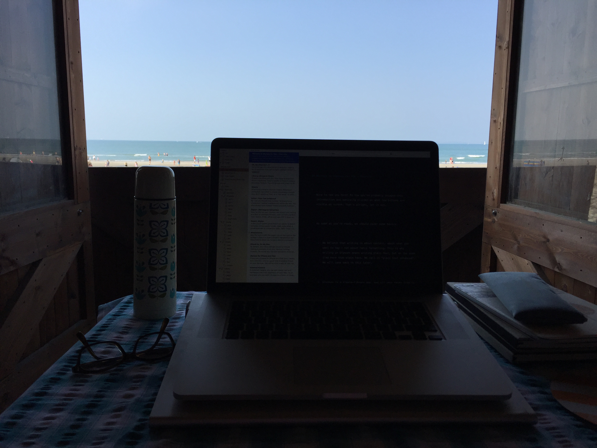 Beach hut with laptop